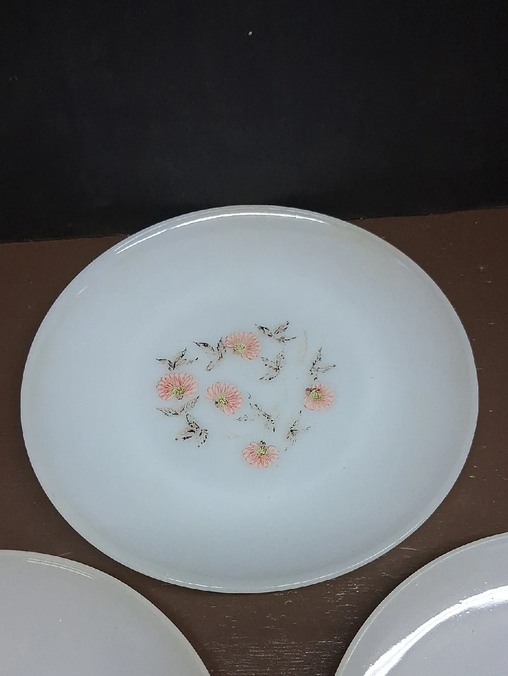 Fire King Fleurette‎ Milk Glass Dinner Plates -3 pc. With Pink Floral (#1)